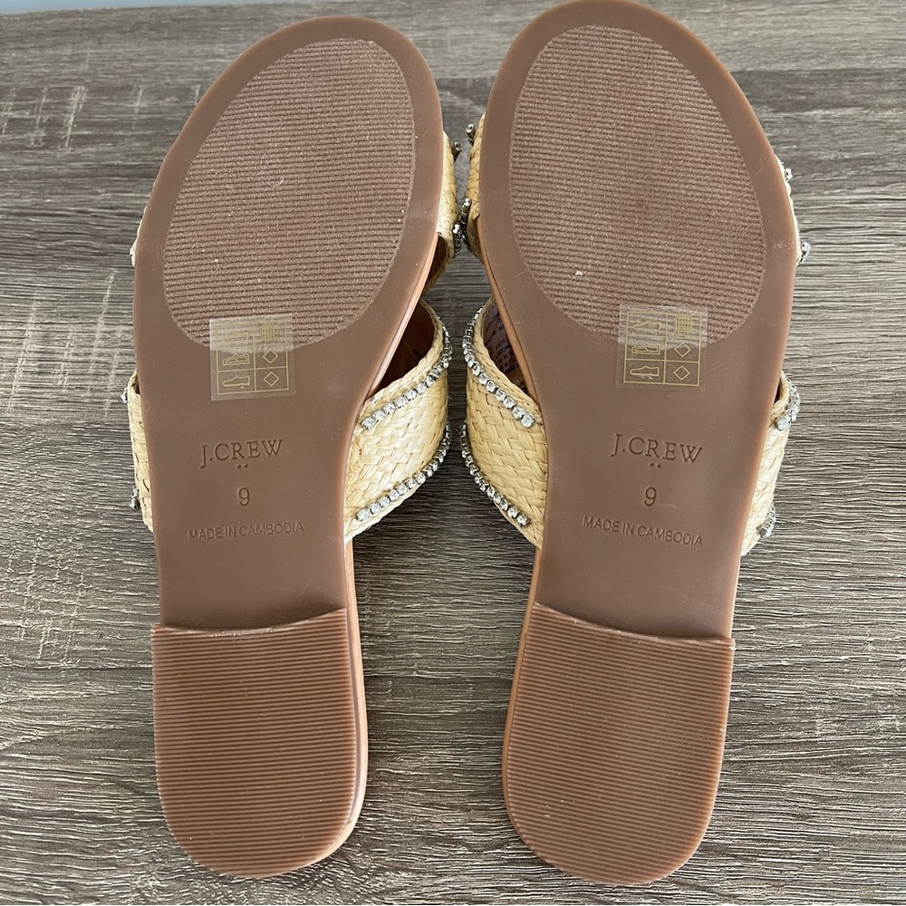 J Crew Raffia Crisscross Slide Sandals with Rhinestone Lining Size 9 NEW - Picture 10 of 12